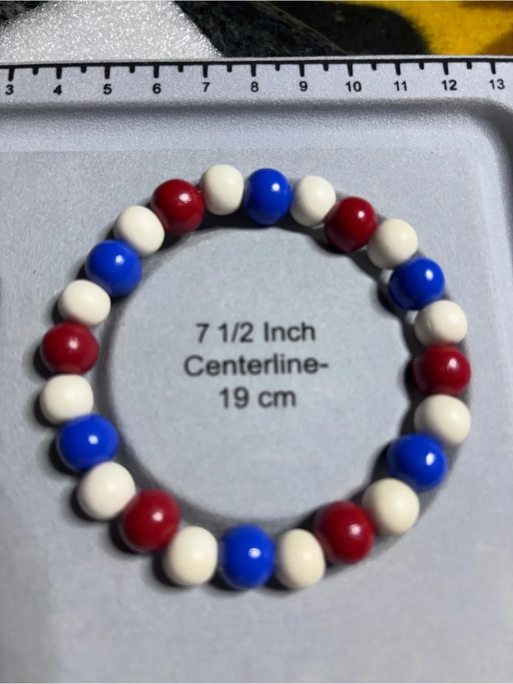 Wood Beaded Stretch Bracelet - Red, Blue & Cream